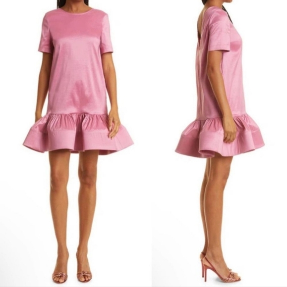 Kimberly Goldson Brianna Pink Satin Ruffle Hem Mini Dress Size S NWT - Picture 1 of 12
